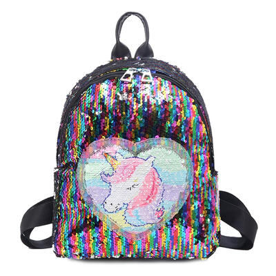 

Cute Sequins Heart Horse Decor Backpacks Women PU Leather Small Knapsack