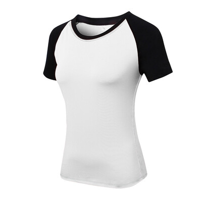

Womens yoga tight short sleeve fitness running exercise training speed dry stretch matching color round neck T-shirt