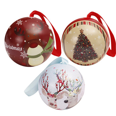 

Toponeto Tinplate Round Ball Boxes Galaxy Reindeer Santa Tree Hanging Decorations Party