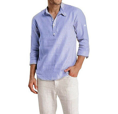 

Mens Cotton Linen Long Sleeve Solid Shirts Casual Blouse Dress Soft Tops Tee