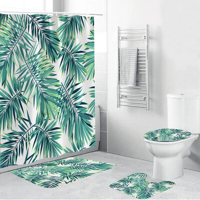 

Gobestart 4PCS Non Slip Toilet Polyester Cover Mat Set Bathroom Shower Curtain