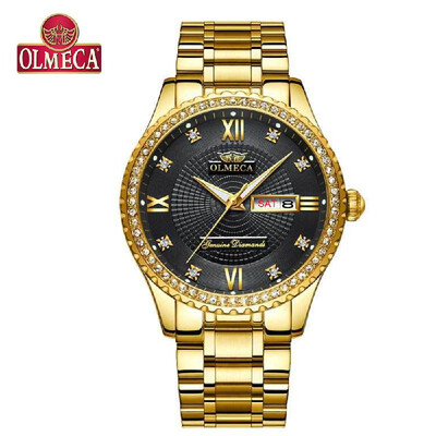 

OLMECA Men Quartz Watch Stainless Steel Band Fashion Multifunction Wristwatch 3ATM Luminous Display Calendar Date Watches