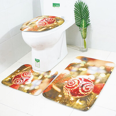 

Siaonvr Christmas Print Toilet Bathroom Mat Three-Piece Floor Mat Carpet Set