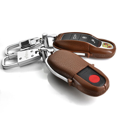 

Car Key Case Keychain For Porsche MacanCayennePanamera Plug-in Car Key Cover Shell Top Layer Leather Car Accessories