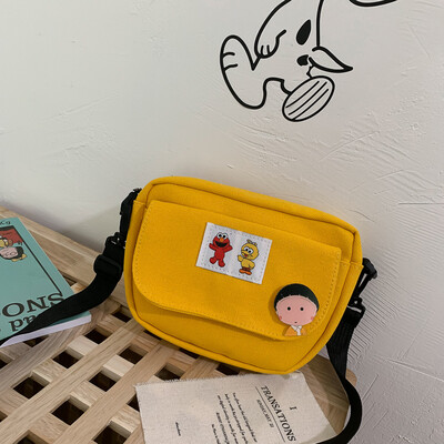 

2019 new cartoon cute Sesame Street wild shoulder Messenger bag female casual fashion solid color canvas small bag