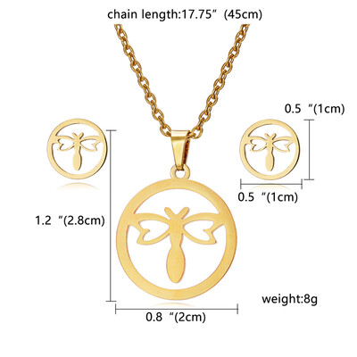 

Charms Jewelry Set Hollow Butterfly Animal Plant Leaves Dragonfly Flowers Pendant Necklace Stud Earrings for Women Gold Color
