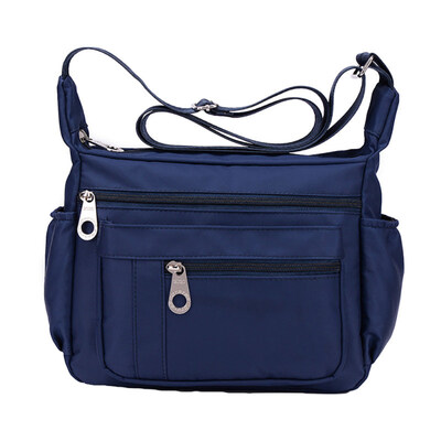 

Women Solid Color Wide Strap Waterproof Zipper Crossbody Shoulder Nylon Bag