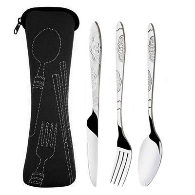 

3pcs Stainless Steel Cutlery Set Steak Knife Fork Spoon with Cloth Bag