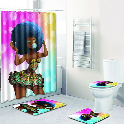 

〖Follure〗4PCS Sea Style Non Slip Toilet Polyester Cover Mat Set Bathroom Shower Curtain