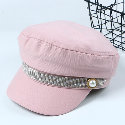 

South Korean women spring&summer retro British drill newsboy painter hat Korean bud pearl beret pumpkin octagonal hat