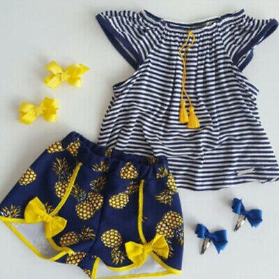 

2PCS Baby Girl Toddler Newborn Clothes Stripe Outfits T-shirt Tops Shorts Pants