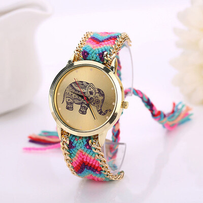 

Elephant Ethnic Wind Braided Ladies Bracelet Horloge Dames Romain Horloge Cadeau Simple Fashion Montre Femme Acier Inoxydable