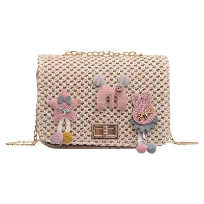 

Creative Pompon Decor Shoulder Handbags Women Small Straw Crossbody Bags