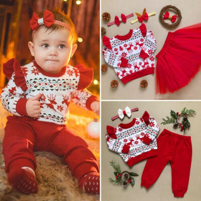 

Christmas Deer Girls 3PCS Clothes Set Baby Romper Tutu Dress Kids Tops Pants US