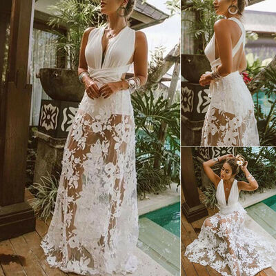 

SUNSIOM Womens Summer Boho Floral Sleeveless Slim Beach Lace Clothing Sun Dress