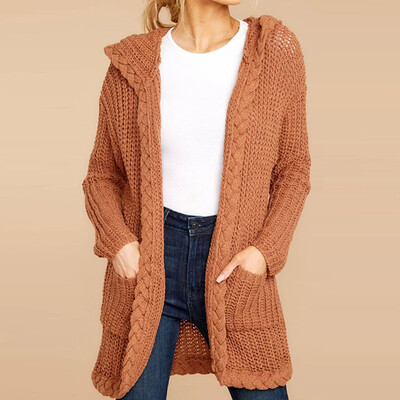 

〖Follure〗Women Hooded Knitting Cardigan Coat Sweater Long Sleeve Loose Knitted Outwear