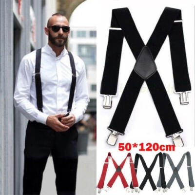 

Mens Braces Suspenders Black 50mm X Back Heavy Duty Biker Snowboard Trousers