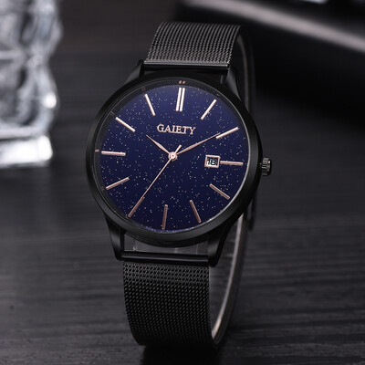 

Gobestart Fashion Casual Starry Sky Simple Calendar Business Net With Strap Mens Watch