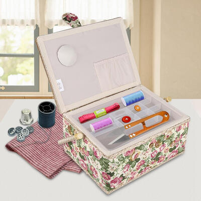 

Sewing BasketSewing BoxFabric Floral Printed Sewing Basket Craft Box Household Sundry Storage Organizer with Handle