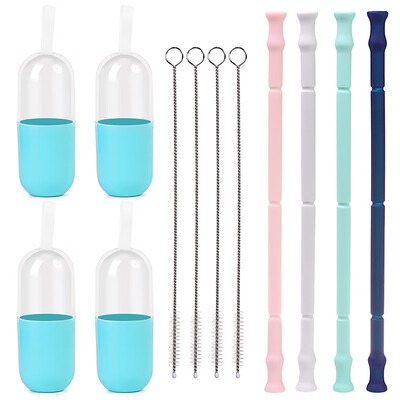 

Portable Collapsible Straws Food Grade Silicone Drinking Straw with Storage Case Cleaning Brush for Traveling Hotel Party Househol