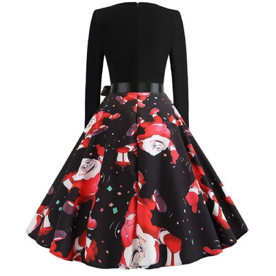 W2187 cross-border Christmas retro large size womens autumn&winter round neck long-sleeved black spell print large swing dres
W2187 cross-border Christmas retro large size womens autumn&winter round neck long-sleeved black spell print large swing dres
