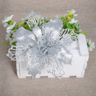 

5PC Christmas Glitter Hollow Flower Plastic Simulation Artificial Flowers Xmas Tree Ornaments Wedding Valentines Day New Year