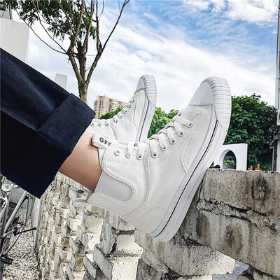 

Autumn white shoes mens canvas high shoes mens Korean version of the trend of casual breathable wild shoes Gaobang small white tide shoes
