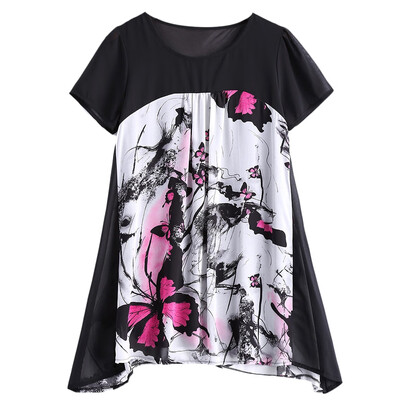 

Plus Size Sweet Butterfly Print Asymmetrical Blouse