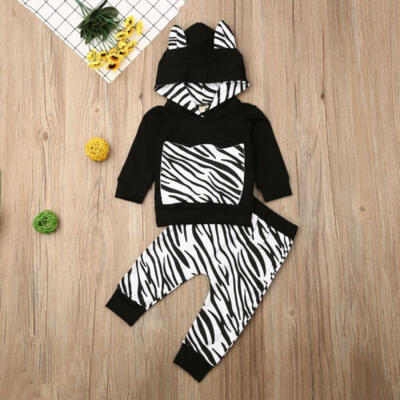 

Newborn Toddler Boy Clothes Zebra Hoodie T-shirtLong Pants Sweatsuit Outfit Set
