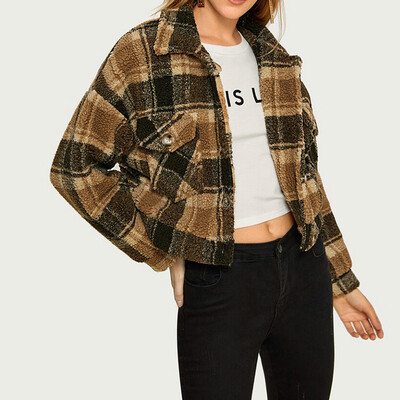 

Toponeto Womens Fashion New Chequered Wool Short Coat in Autumn&Winter Blouses