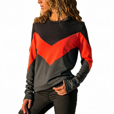 

Womens T-shirt long-sleeved womens contrast color stitching round neck slim slimming shirt