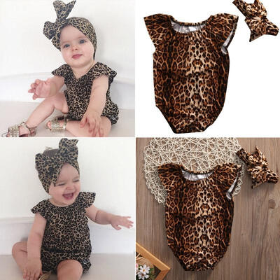 

Cute Newborn Infant Baby Clothes Girl Leopard Romper Bodysuit Headwear 2pcs Sets