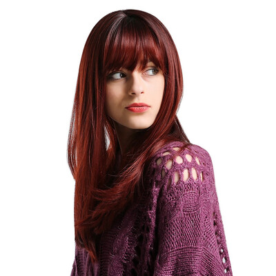 

〖Follure〗Chemical Fiber Hair Thin Bang Top Of The Head Dye Black Palm Red Long Hair Wig