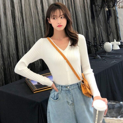 

Sweater Women New Fashion Button O-neck Spring Autumn Solid Knitted Pullover Women Slim Soft Jumper Sweater Female Knit Tops