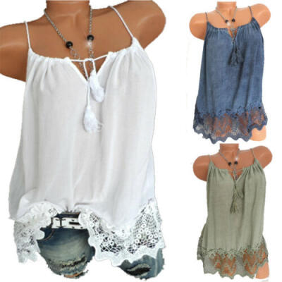 

Frauen Sleeveless Hollow Tops Lässige Spitze Weste Bluse T-Shirt Cami Top DE