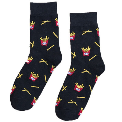 

2019 French fries Omelette Banana Harajuku Crazy Cotton Funny Women Casual Beer Socks Men Cool Skate Novelty Happy Short Socks