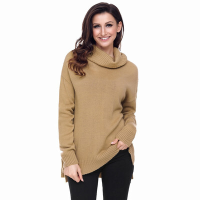 

High-neck long-sleeved sweater short front long casual knit loose sweater