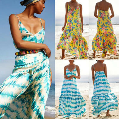 

AU Womens Summer Boho Maxi Dress Evening Cocktail Party Beach Long Sundress