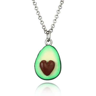 

2019 Hot Fashion Soft Pottery Fruit Avocado Pendants Heart Long Chain Necklaces For Women Lovers Best Friend Jewelry Gifts