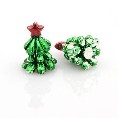 

Christmas Tree Zinc Alloy Enamel European Large Hole Beads Green 16x11mm Hole 5mm