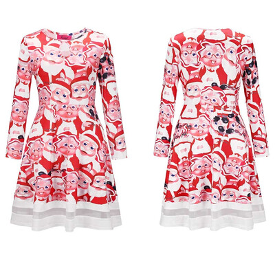 

BOFUTE New Europe America Womens Clothing O-Neck Printing Skirt Christmas Clothing Long Sleeve Dress 1216