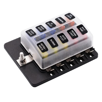 

10-Way Blade Fuse Box Fuse Box Block with LED Warning Indicator Waterproof Cover for Car Boat RV DC 12-32