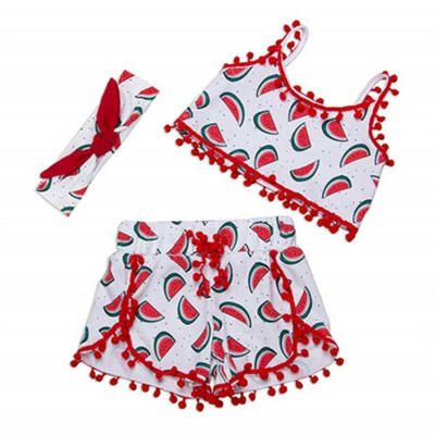 

US Summer Toddler Baby Girls Print Clothes Sleeveless TopShortsHeadband Outfit