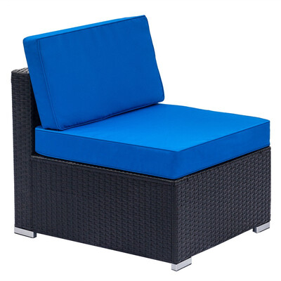 

Outdoor Black Rattan Pool Garden 3 Seater Sofa with Blue Cushions