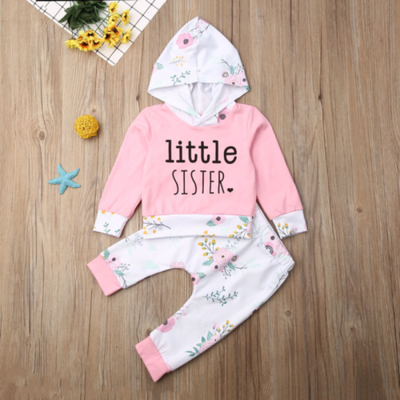 

US Infant Kids Baby Girl Warm Clothes Little Sister Tops Flower Pants Outfit Set