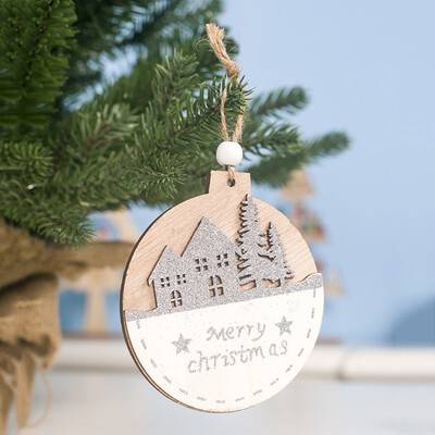 

Siaonvr Wooden Double-layer Silver Powder Doodle Christmas Pendant Christmas Tree Decor