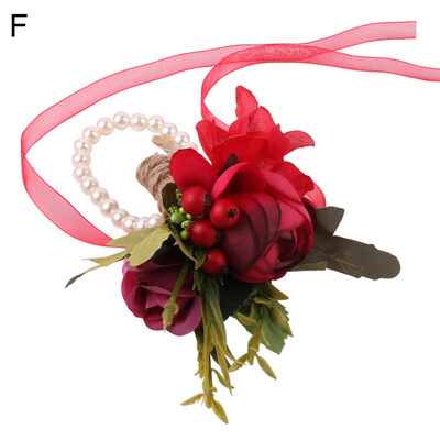 

Faux Pearl Wedding Bracelet Bridesmaid Bride Flower Ribbon Hand Wrist Corsage