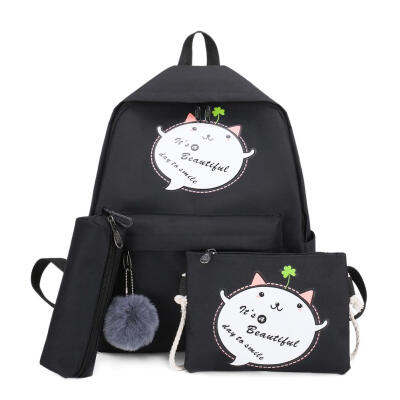 

4pcsset Cat Print Canvas Women Shoulder Crossbody Bags Pen Bags Backpacks