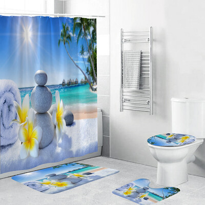 

〖Follure〗4PCS Non Slip Toilet Polyester Cover Mat Set Bathroom Shower Curtain