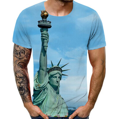 

Toponeto Mens Summer New Style Independence Day 3D Printing Short Sleeves Blouse Top